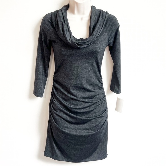 🆕 Susana Monaco cowl neck fitted mini dress pullover stretchy elbow sleeves s - Picture 1 of 8